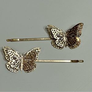 Gold Butterfly Bobby Pins Bridal Bride Wedding Day Hair Prom